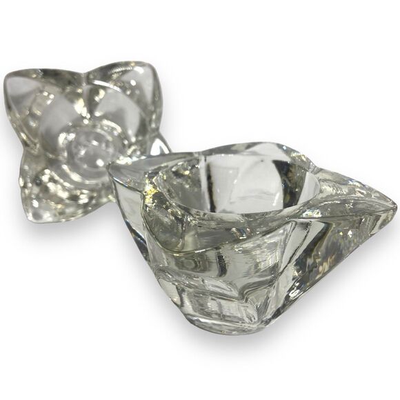 Vintage Lot of 2 Clear Glass Candle Holders Flower Shape Tealight Taper Pillar - Picture 2 of 7